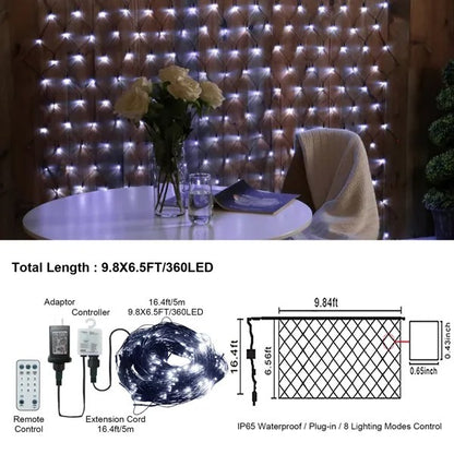 US Local 9.8 6.5FT Christmas Mesh Net Light,360 LED Net Light With 8 Modes Remote,Connectable Net String Christmas Lights For Garden
