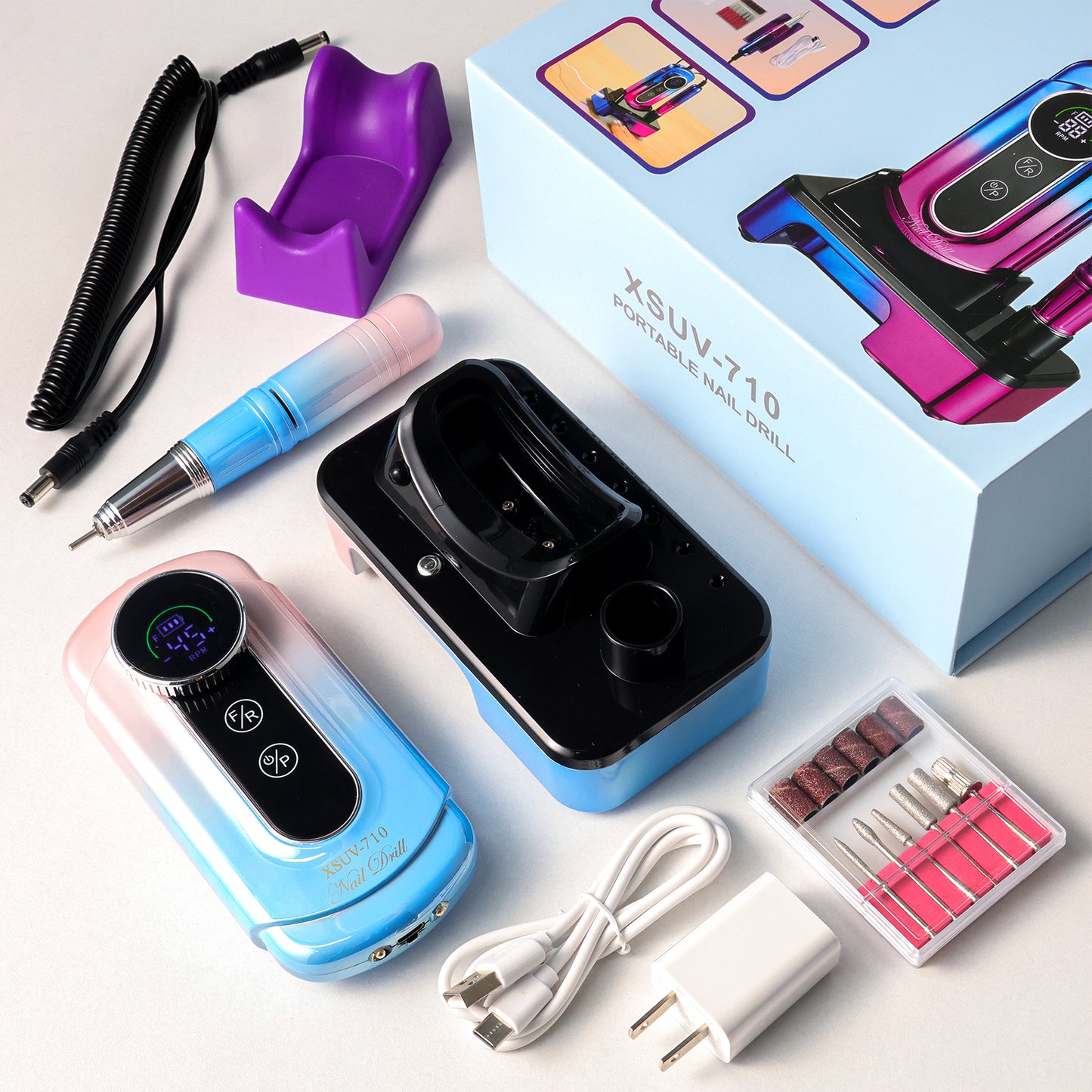 US Local Nail Drill, Portable Electric Nail File 45000RPM, Rechargeable Nail Drill Professional With Bits & Base, For Acrylic Gel Nails, E-File Machine, Manicure Polishing, For Salon Home