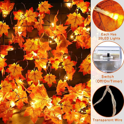 US Local Simulation Maple Leaf Light String Thanksgiving Halloween Room Decoration Arrangement Battery Box