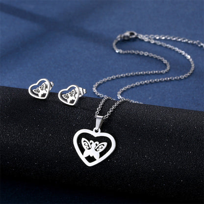 Stainless Steel Necklace Ear Stud Combination Suit