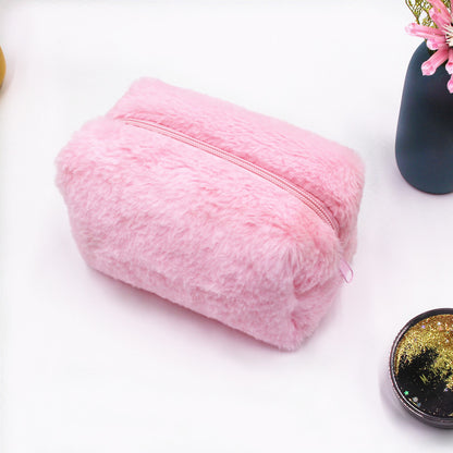 US Local 4pcs Cute Fluffy Cosmetic Bag Female Large Capacity Senior Sense Portable Autumn And Winter Plush Storage Bag