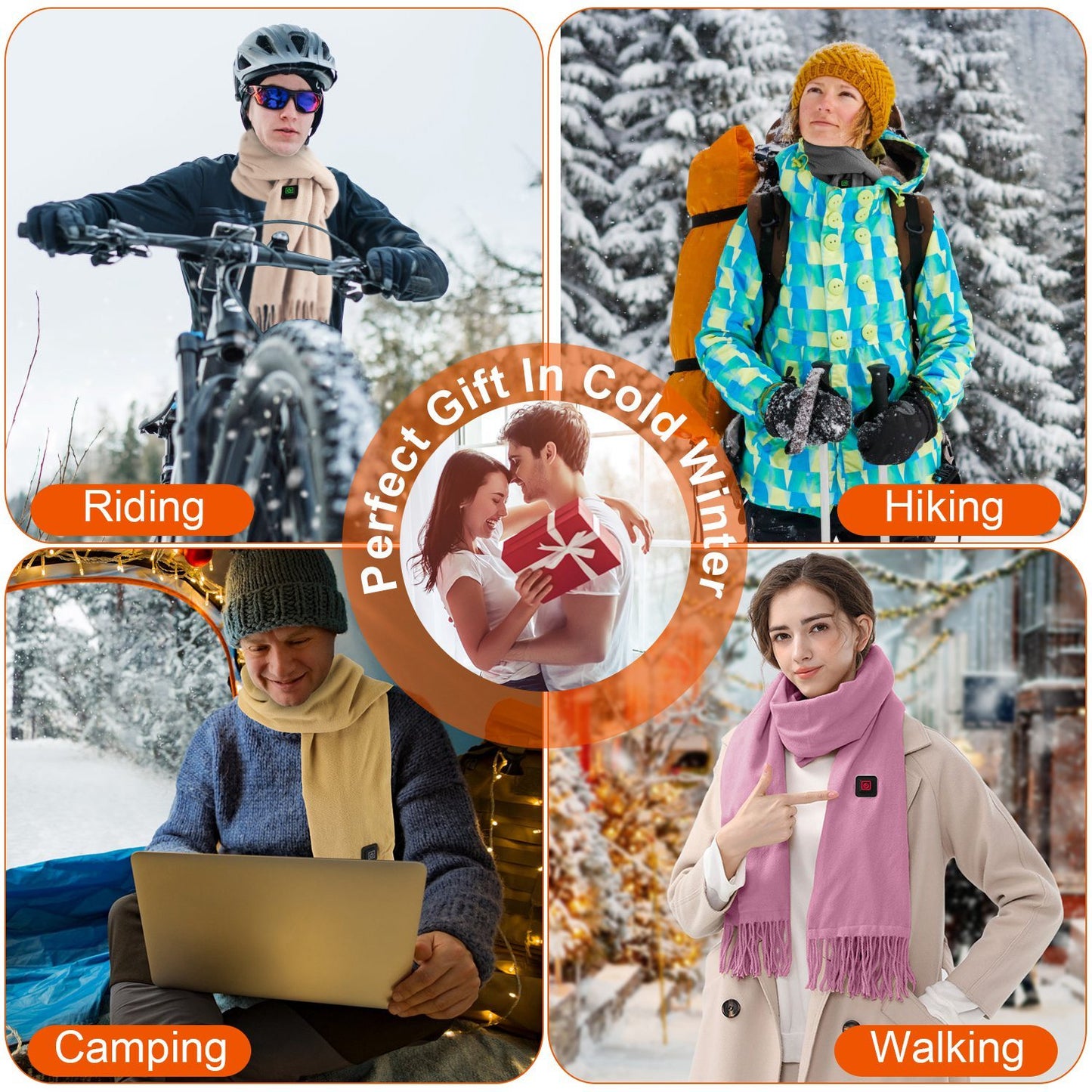 US Local 1 Pc Electric Heated Winter Scarf USB Heating Neck Wrap Unisex Heated Neck Shawl Soft Warm Scarves 3 Heating Modes For Outdoor Cycling Skiing Skating
