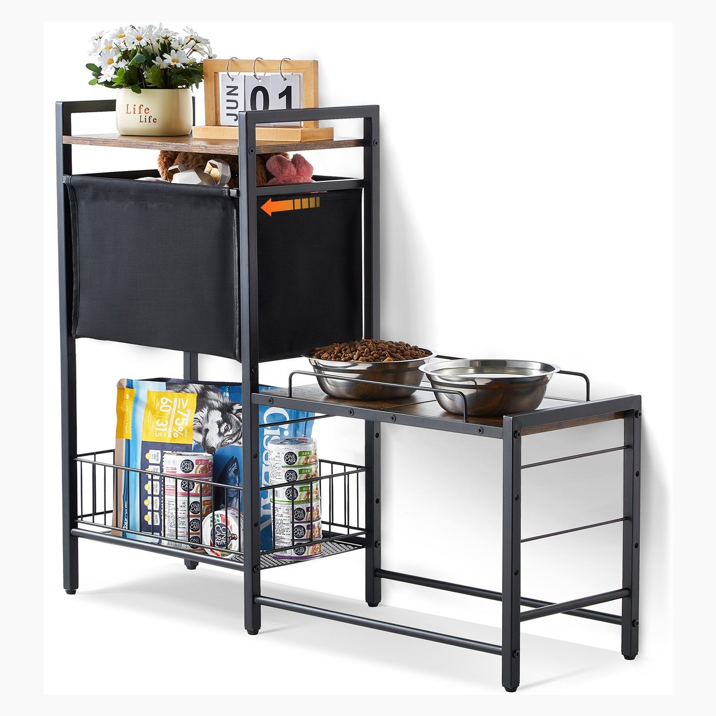 US Local Pet Feeding Station With Storage Dog Food & Toy Organizer Raised Dog Bowls