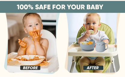 US Local SiIicone Baby Feeding Set With Suction, 10 Pcs Baby Led Weaning Supplies With Suction Bowl Divided Plate Adjustable Soft Bib Spoon Fork Snack Cup With Lid And Other Utensils, Green