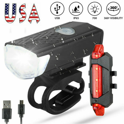 US Local USB Rechargeable LED Bicycle Headlight Bike Head Light Cycling Rear Front Lamp Bike Light Rainproof USB Rechargeable LED bicycle Light