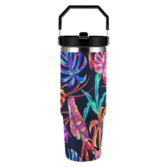 POD US Local Tumbler 30oz Large Capacity Car Cup Monstera, Purple, Pink, Tropical Style
