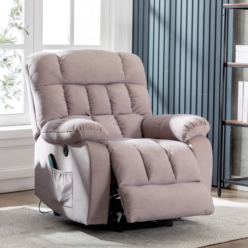 UK Local Electric Power Lift Recliner Chair Sofa With Massage And Heat For Elderly 2 Side Pockets USB Ports Single Recliner Chairs For Living Room Overstuffed Breathable Fabric Reclining