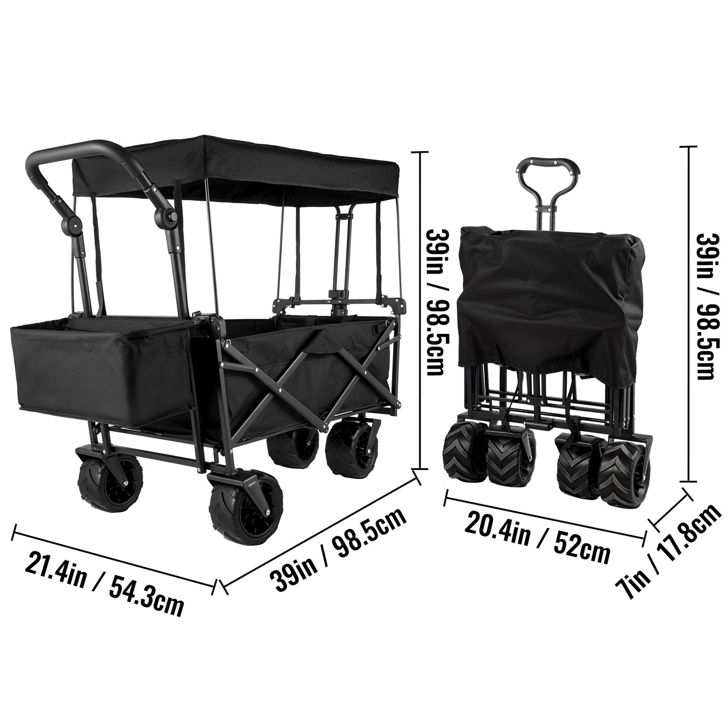 US Local VEVOR Extra Large Collapsible Garden Cart With Removable Canopy, Folding Wagon Utility Carts With Wheels And Rear Storage, Wagon Cart For Garden, Camping, Grocery Cart, Shopping Cart, Black