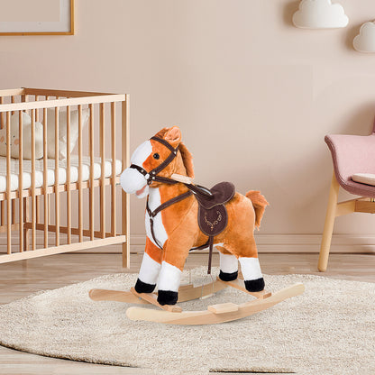 US Local Kids Plush Ride-On Rocking Horse Chair Toy With Nursery Rhyme Music Dark
