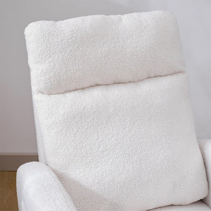 US Local Modern Accent Rocking Chair Rocking Chair With Solid Wood Legs, Upholstered Nursery Glider Rocker, Comfy Armchair With Side Pocket, Living Room Lounge Arm Chair With High Backrest