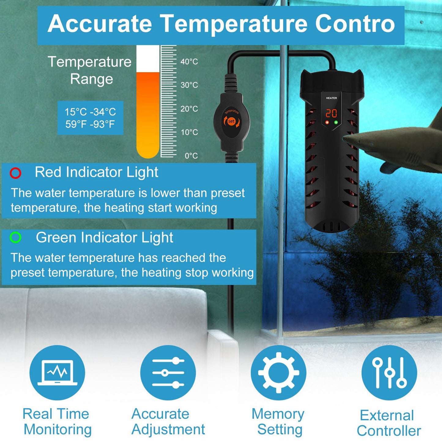 US Local 500W Submersible Aquarium Heater Temperature Adjustable External Controller 79Gal Fish Tank Heater Aquarium Thermostat Heater For Freshwater Saltwater