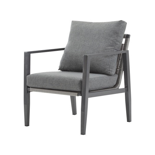 US Local Gray Aluminum Lounge Chair With Sleek Rope Accents And Comfortable Cushions, Perfect For Modern Outdoor And Indoor Spaces