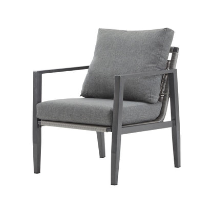 US Local Gray Aluminum Lounge Chair With Sleek Rope Accents And Comfortable Cushions, Perfect For Modern Outdoor And Indoor Spaces