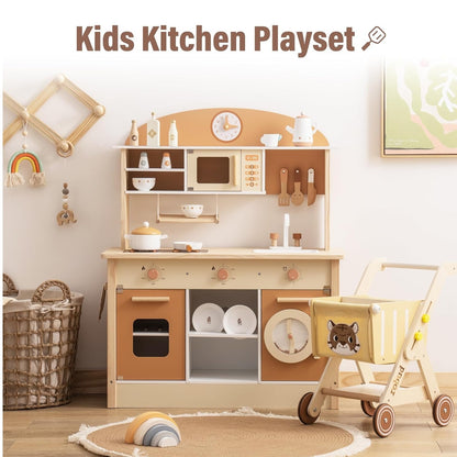 US Local Robud New Large Kids Toddlers Kitchen Playset Wooden Play Toy With Accessories