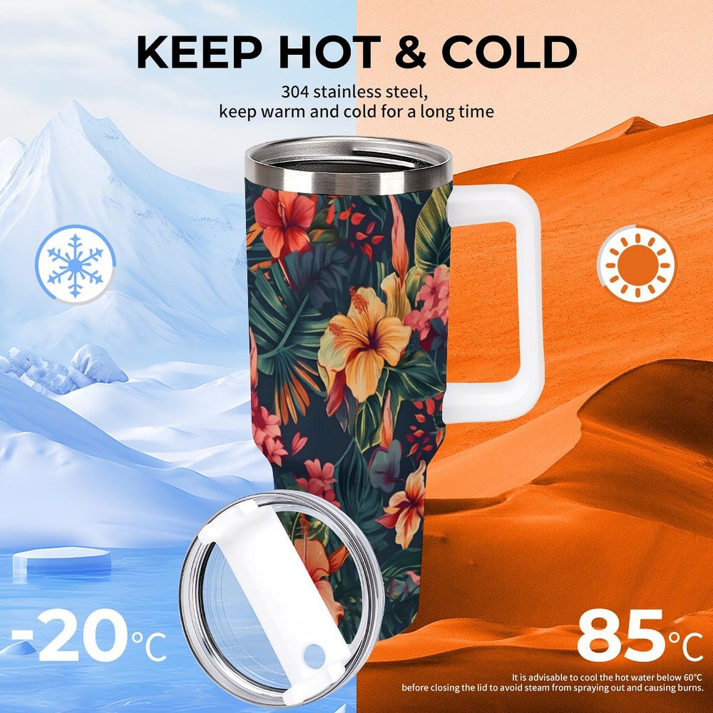 PHDT00387 POD US Local Tumbler 40 oz Large Capacity Car Cup Hibiscus, Tropical