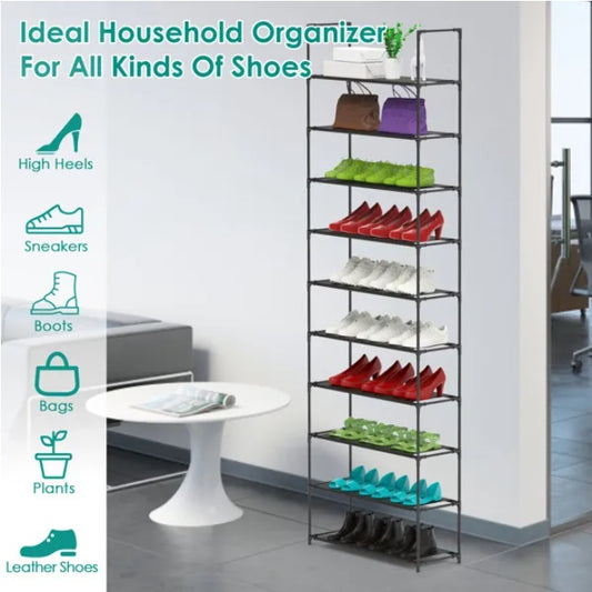 US Local Space-Saving Tall Shoe Storage 10-Tier Shoe Rack