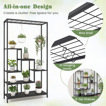 US Local 6-Tier Tall Plant Stand 71 Inch Metal Indoor Plant Shelf With 10 Hanging Hooks