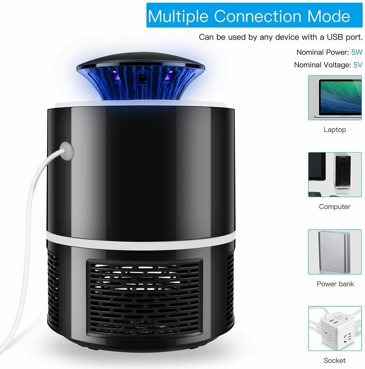 USA Local Electric UV Mosquito Killer Lamp Outdoor Indoor Fly Bug Insect Zapper Trap USB