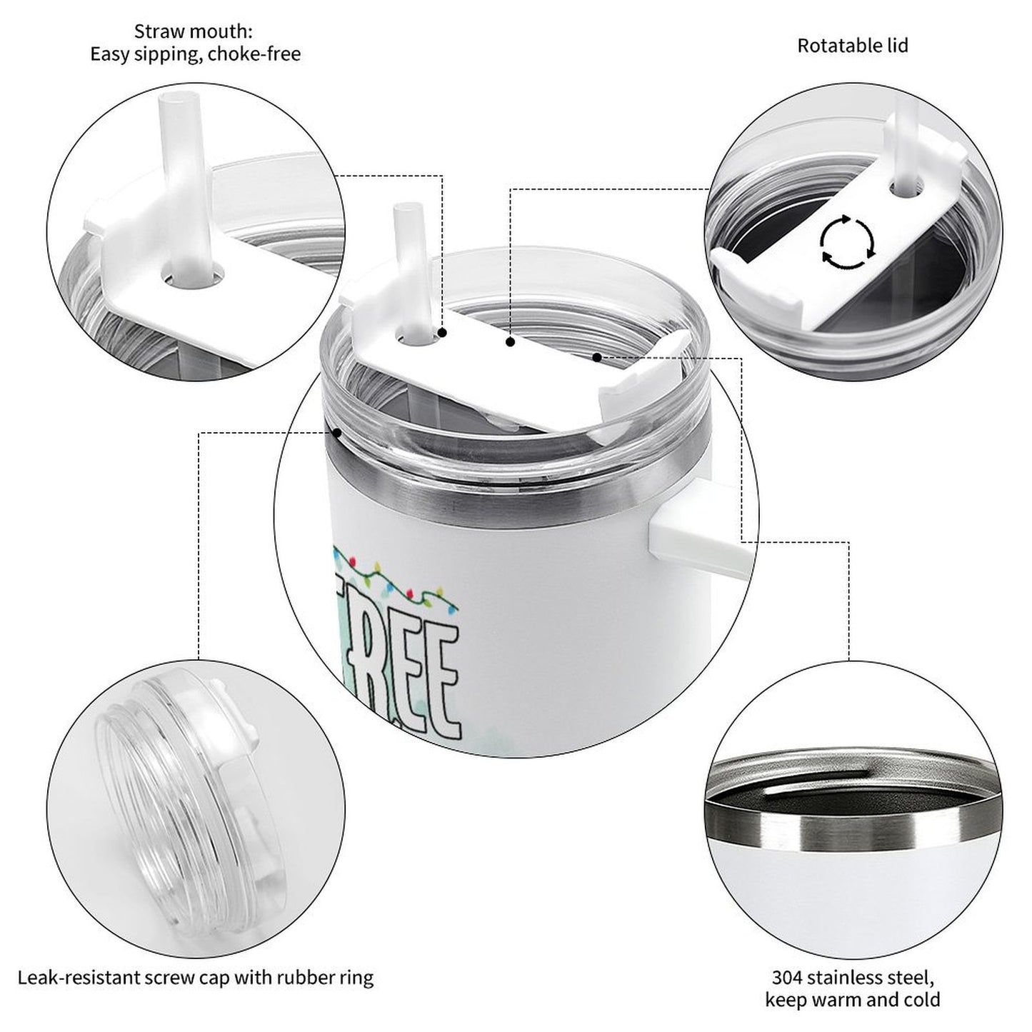 PHDT00207 POD US Local Tumbler 40 oz Large Capacity Car Cup Dinosaurs, Lights, Christmas