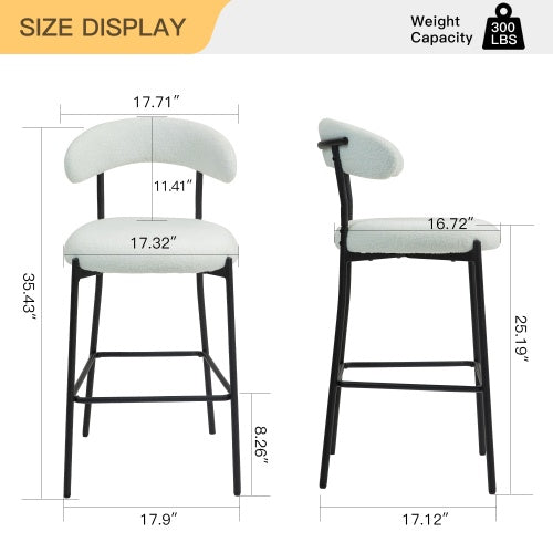 US Local 26 Counter Height Bar Stools Teddy Fabric Cover Kitchen Island Counter Bar Stool With Black Powder Coating Base And Footrest