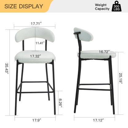 US Local 26 Counter Height Bar Stools Teddy Fabric Cover Kitchen Island Counter Bar Stool With Black Powder Coating Base And Footrest
