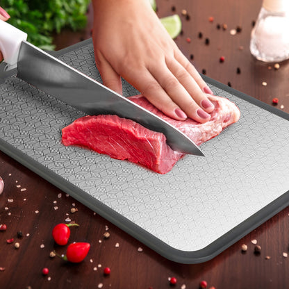 US Local 2Pcs Double Sided Cutting Board Stainless Steel PP Chopping Board Lightweight Kitchen Cutting Board Mesh Design With Grinding Zone Knife Sharpener Handle Dishwasher Safe