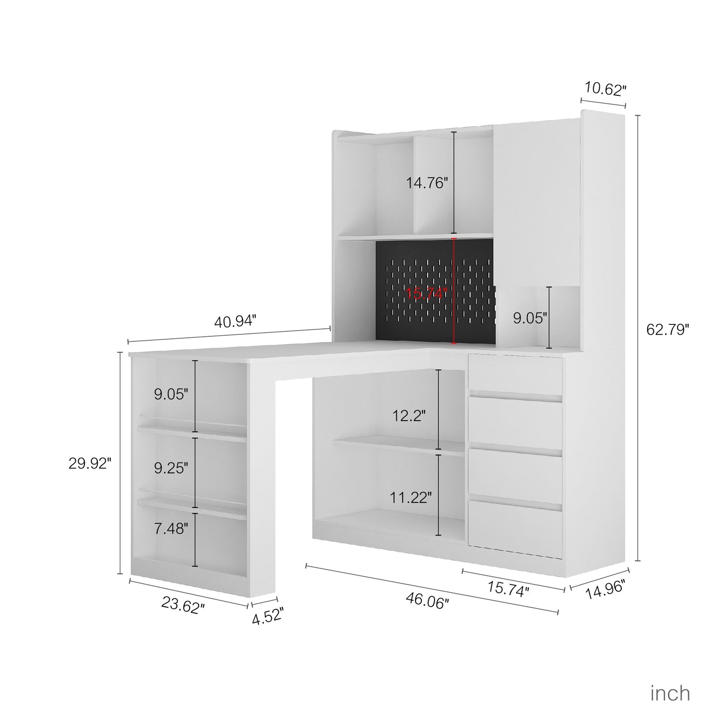 US Local L Shaped Desk With Charger,Computer Desk With Drawers,Bookshelf,with LED Light,Modern Corner Desk,Home Office Desk,L-Shaped Study Table Writing Desk,Corner Gaming Computer Desk With Storage