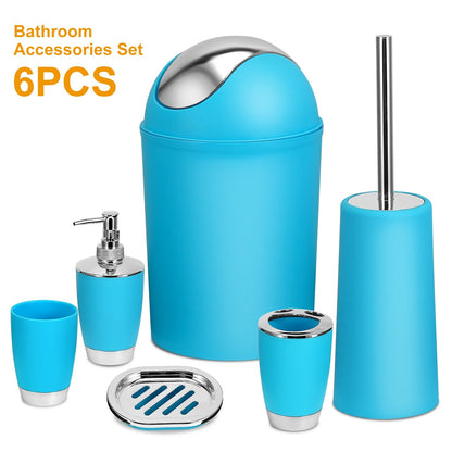 US Local Bathroom Accessories Set 6 Pcs Bathroom Set Ensemble Complete Soap Dispenser Toothbrush Holder Tumbler Soap Dish Toilet Cleaning Brush Trash Can