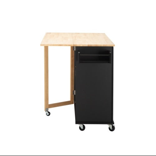 US Local Kitchen Island And Kitchen Trolley, Mobile Kite Island, With Extendable Rubberwood Tabletop, Adjustable Cabinet Shelves