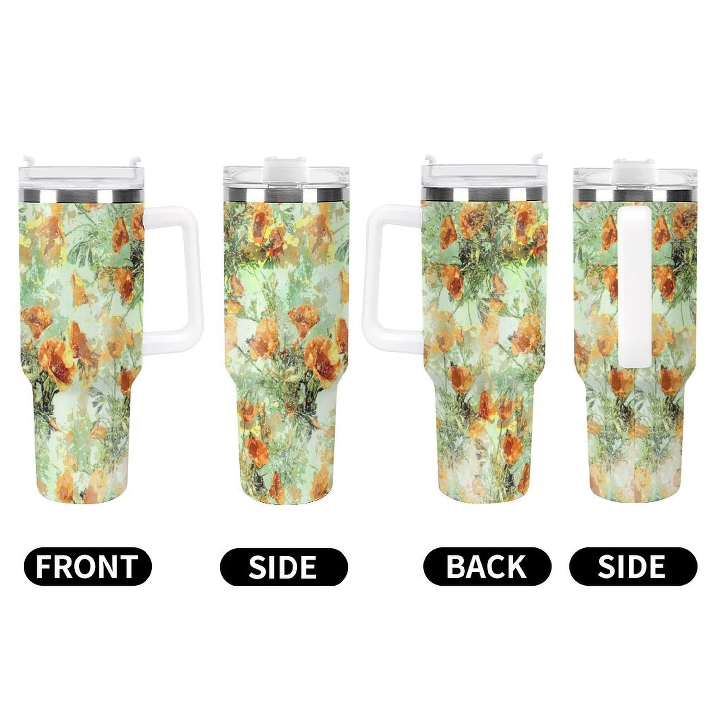 PHDT00112 POD US Local Tumbler 40 oz Large Capacity Car Cup Poppies，Poppy, Misty