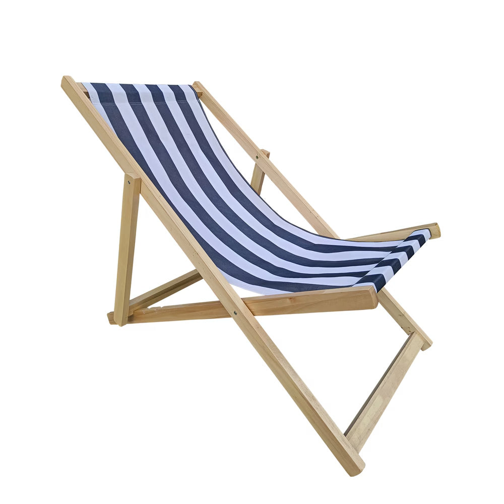 US Local Populus Wood Sling Chair Blue Stripe Broad Blue Stripe Dark Blue Folding Chaise Lounge Chair