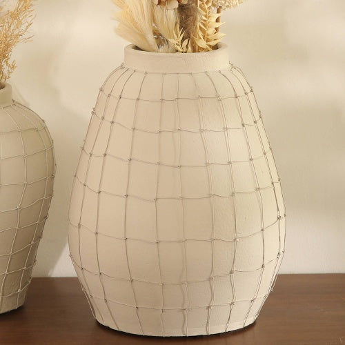 Leianna Handmade Large Terracotta Vase With Wireframe Contemporary Design, Handmade