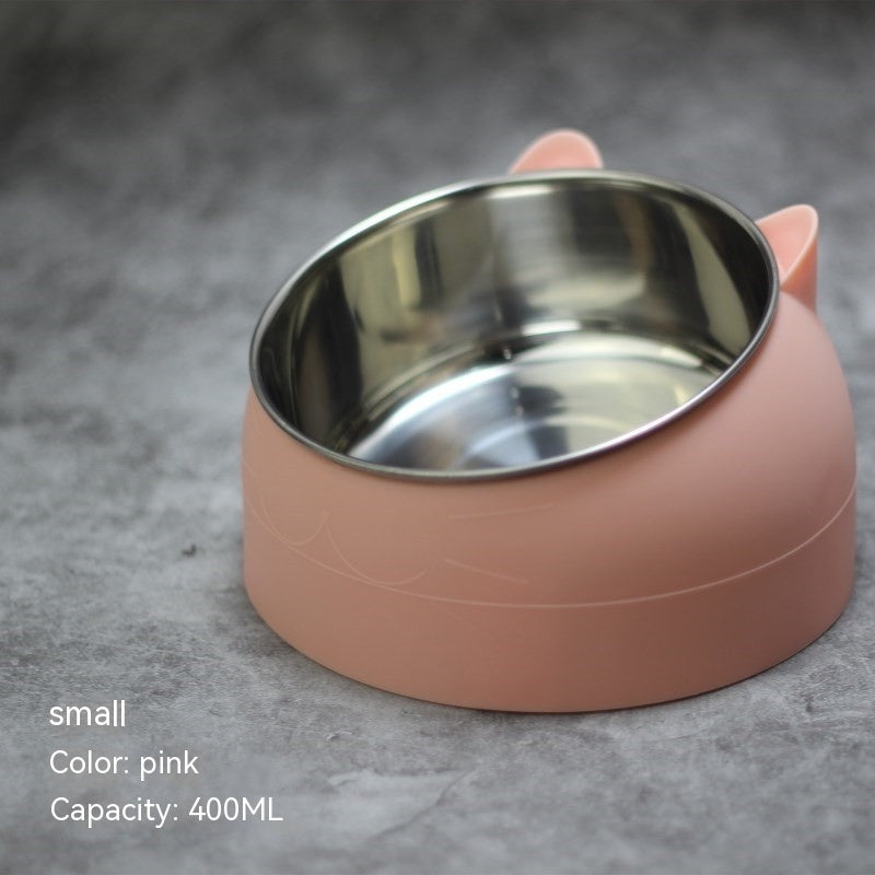 US Local Stainless Steel Dog Bowl Double Bowl Cervical Protection Oblique Mouth Hot Pet Food Basin Supplies