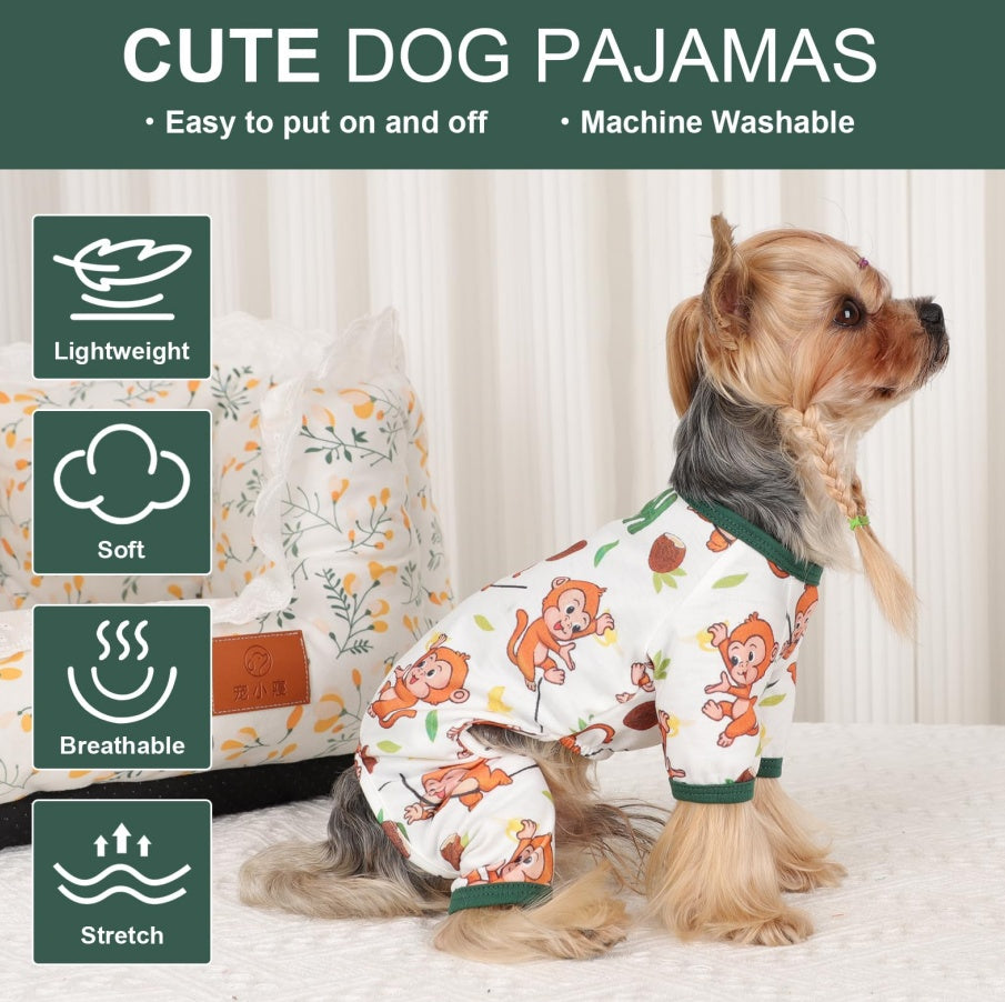US Local Dog Pajamas Pjs Spring Summer Dog Clothes For Small Dogs Girl Boy, Soft Stretchy Tiny Chihuahua Yorkie Puppy Clothes Doggie Onesies Cat Pet Jammies Outfit, Brown Monkey