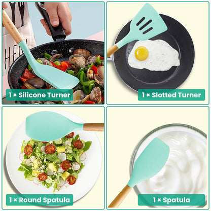 US Local 4 Colors Options -- Set Of 35Pcs Kitchen Cooking Utensils Set Spatula Set Baking Utensil Set Kitchen Accessories Necessities With Holder Egg Whisk Separator Tong Turner Spoons Cups