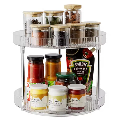 US Local Double-layer Turntable Rotating Spice Rack Organization Spinning Organizer