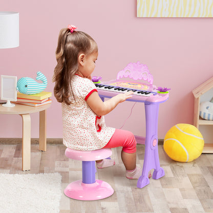US Local 37-Key Kids Princess Electronic Piano Toddler Toy Keyboard with Stool