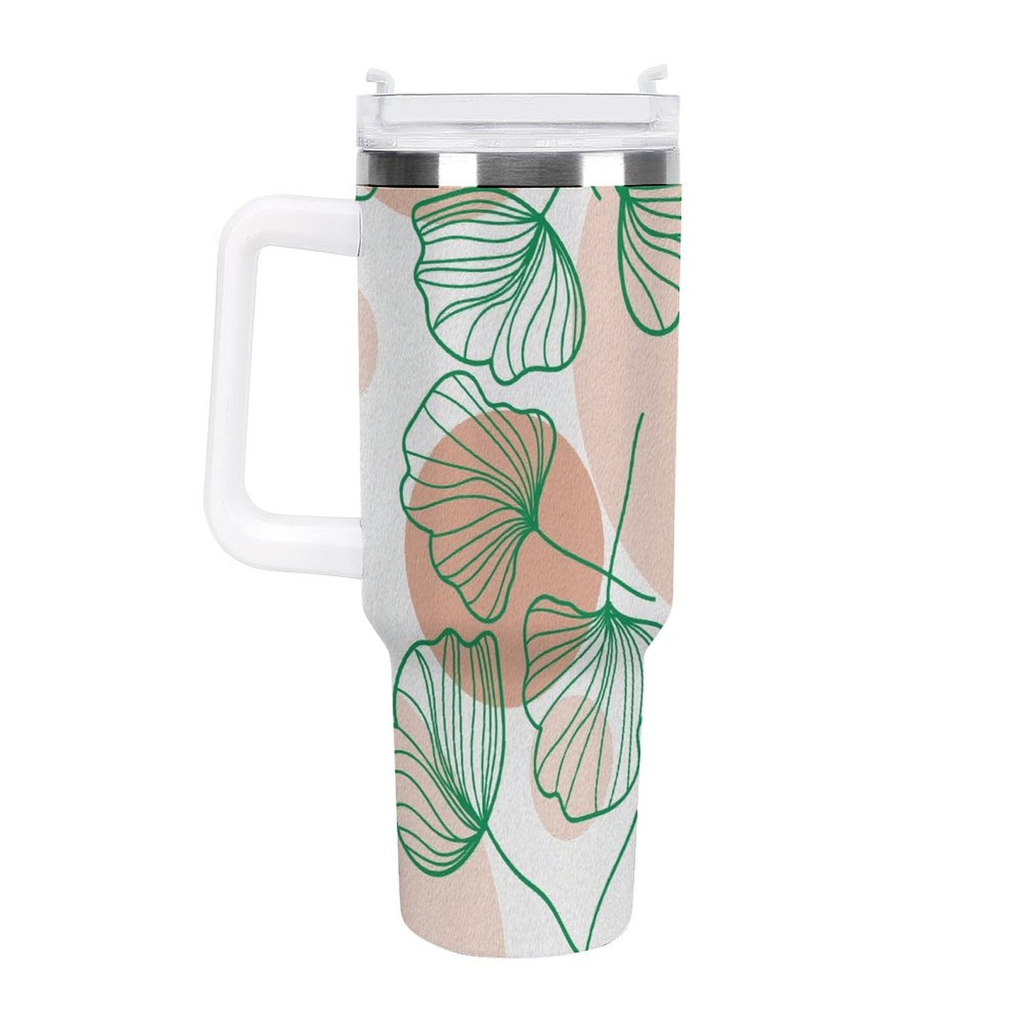 PHDT00212 POD US Local Tumbler 40oz Large Capacity Car Cup Green Leaves, Lines
