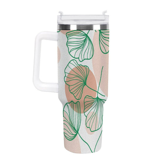 PHDT00212 POD US Local Tumbler 40oz Large Capacity Car Cup Green Leaves, Lines