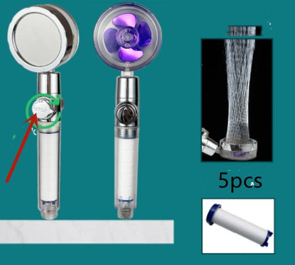 Turbo Propeller Shower Head Water Saving High Preassure Flow 360 Degrees With Fan Extension Showerhead Rainfall With Holder