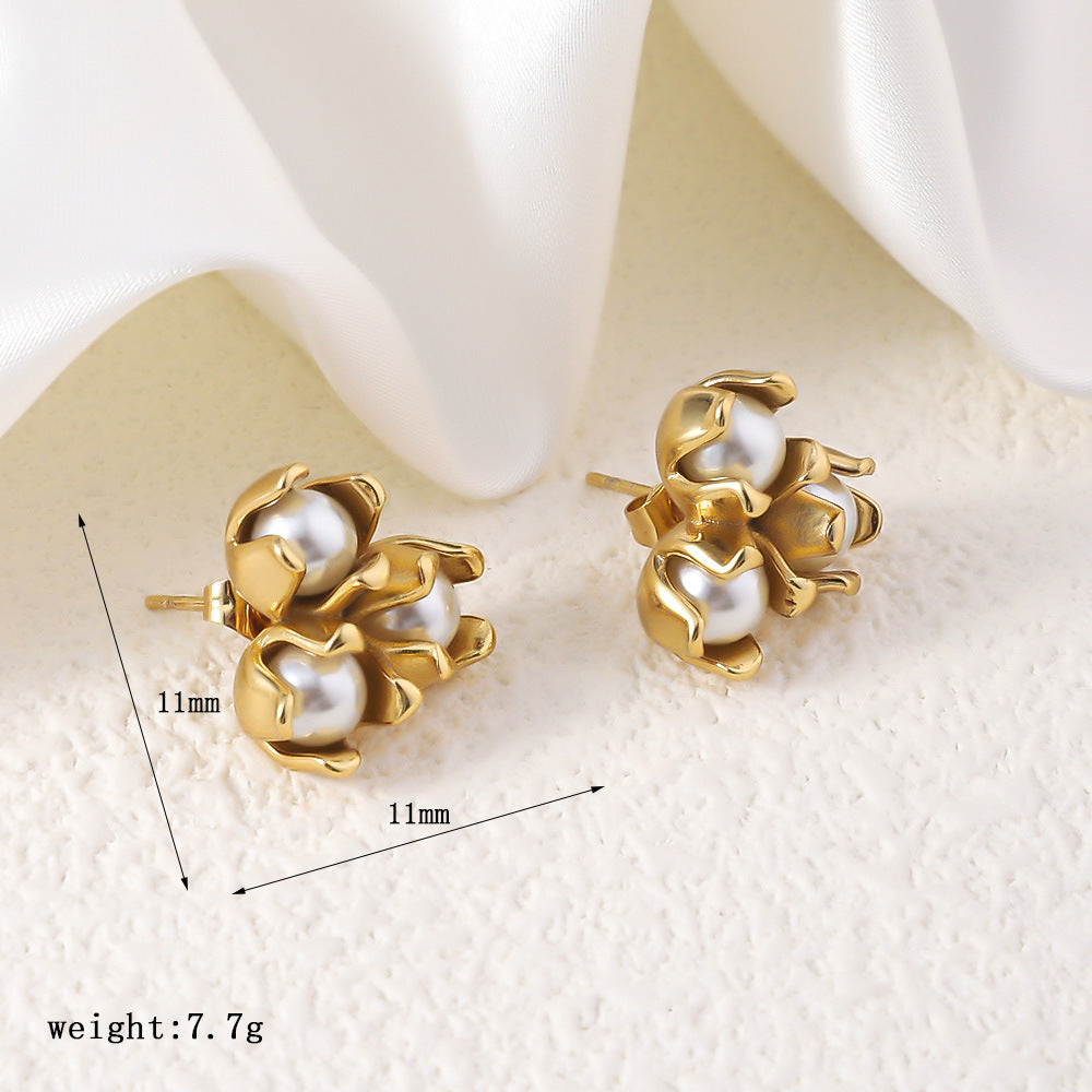 Stainless Steel Earrings Temperament Colorfast Plating 18K Dold Pearl
