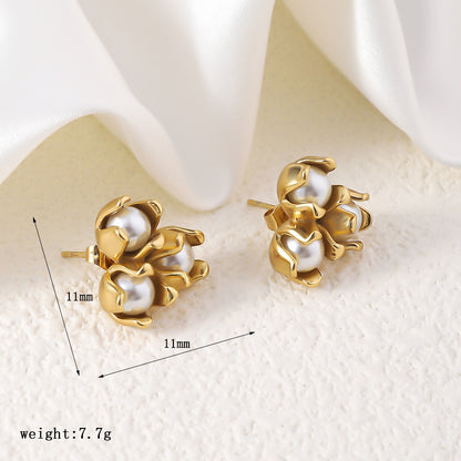 Stainless Steel Earrings Temperament Colorfast Plating 18K Dold Pearl