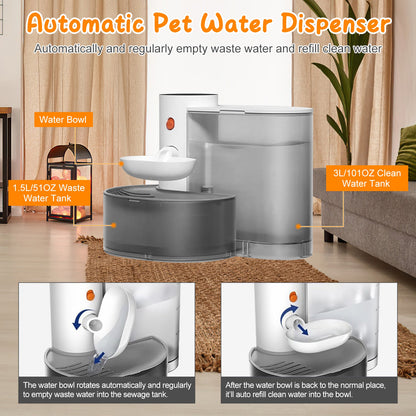 US Local 1Pc Smart Pet Water Fountain Automatic Cat Water Dispenser 3L Cordless Rechargeable Dog Water Fountain Self-Refill With 3 Adjustable Volume 3 Time Intervals Touch Control