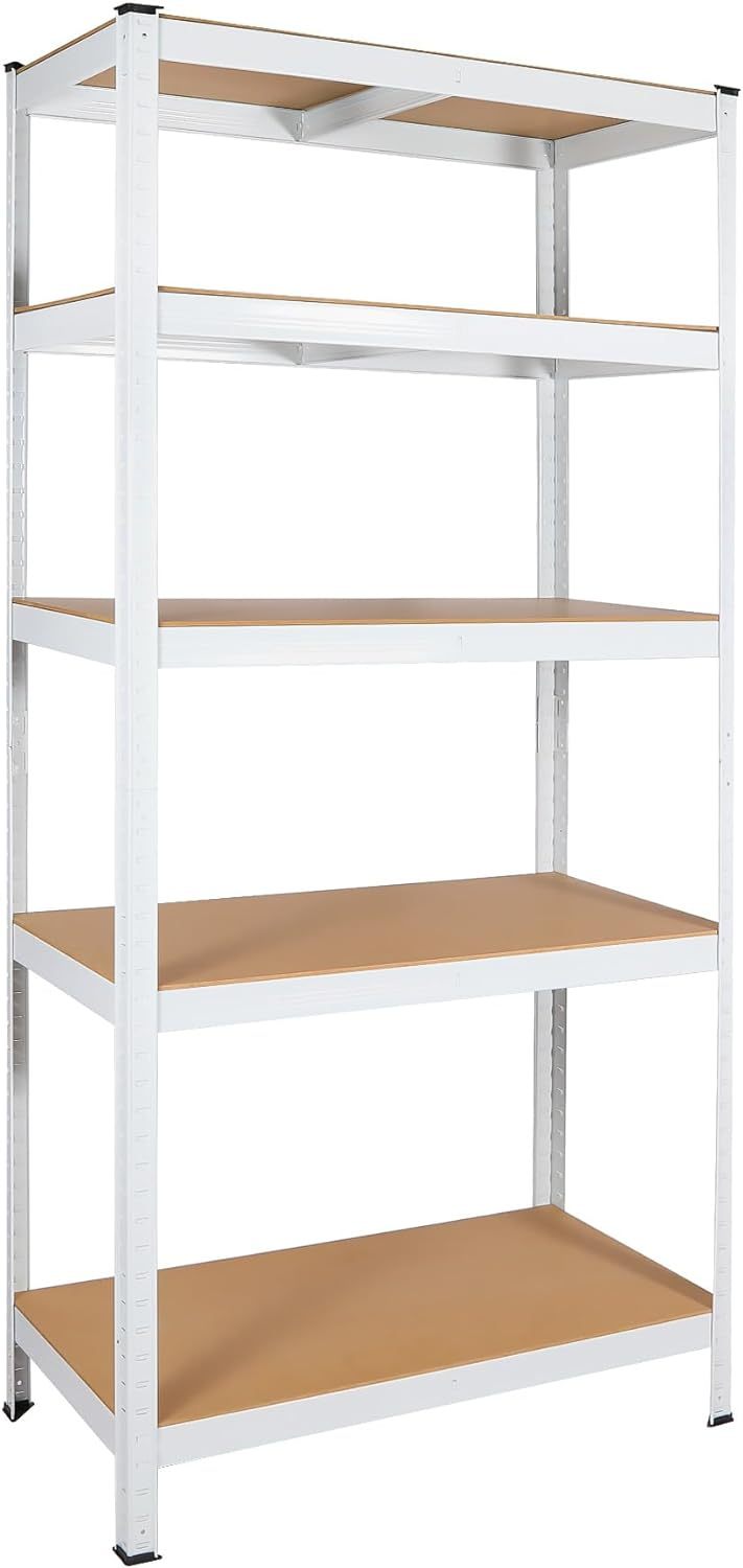 US Local 5 Layers Laminated White Metal Shelving Unit Adjustable Garage Storage Utility Rack Heavy Duty Shelf