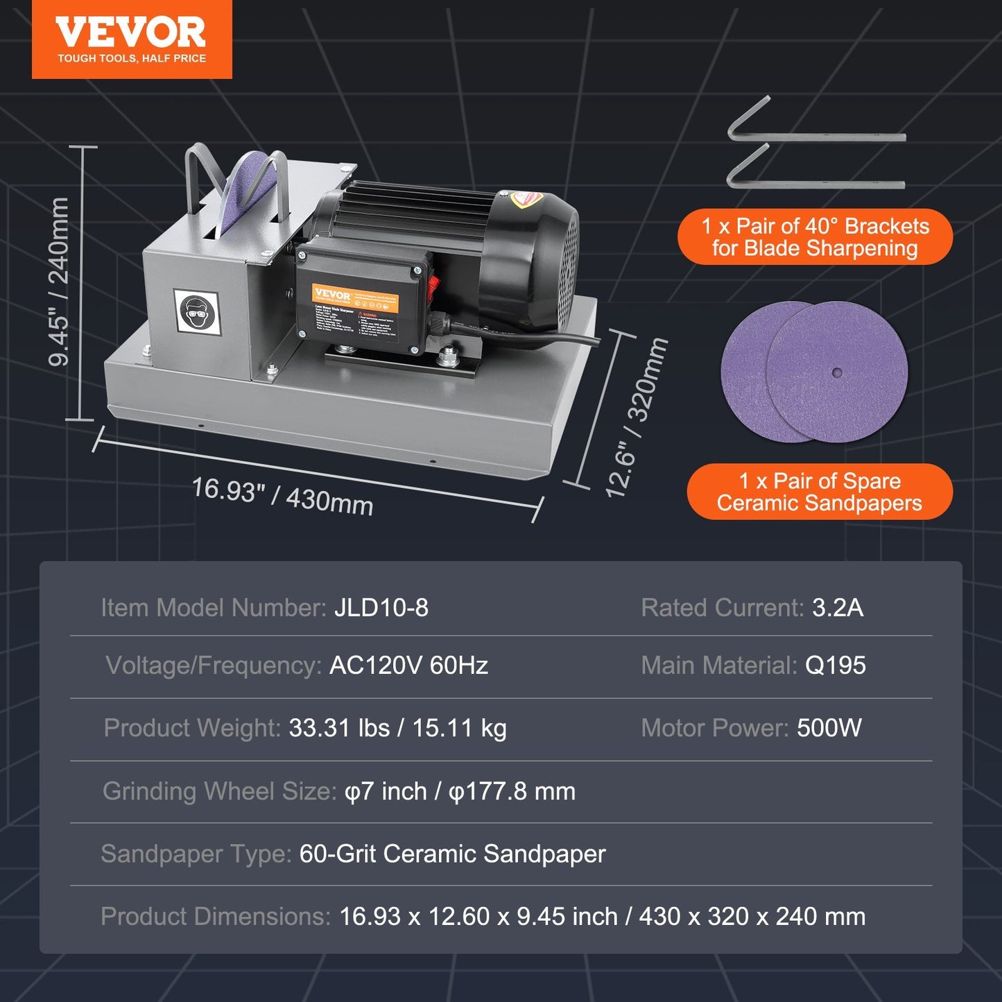 US Local VEVOR Lawn Mower Blade Sharpener, 500W Lawnmower Blade Grinder With 7-inch Ceramic Grinding Wheel, Powerful Bench Mower Sharpening Machine For High Low Lift Blades, Gator Blades, Flat Blades