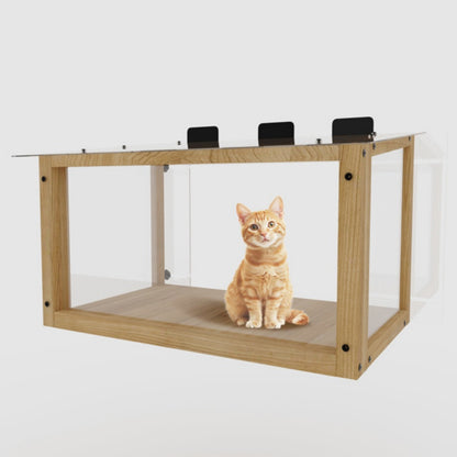 US Local Waterproof Window Cat Perch Catio, Wood Cat Window Box, Window Catio For Indoor Cats. Suitable Single Hanging Window With An Inner Diameter Of The Window Frame With A Net Opening Width Of 24-35 In