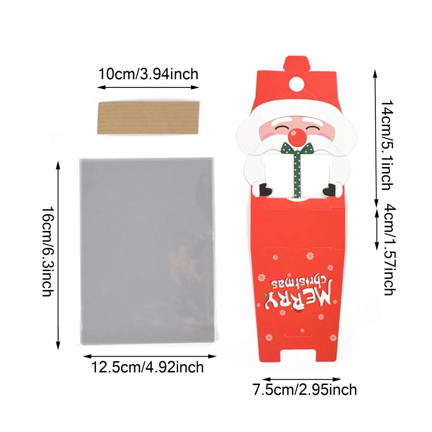 US Local 8 Pcs Mini Christmas Candy Boxes With Cellophane Bags And Twist Ties Cartoon Santa Claus Design Gift Box Paper Merry Christmas Goodie Cookie Boxes For Xmas Holiday Party Supplies