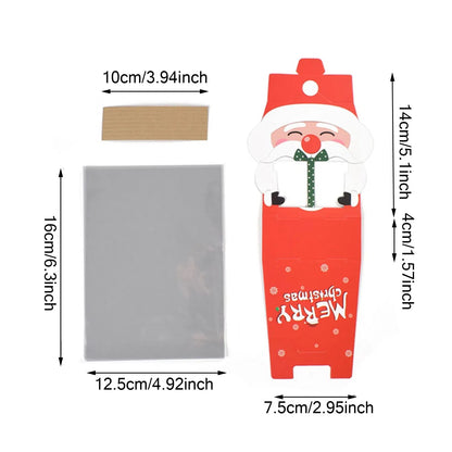 US Local 8 Pcs Mini Christmas Candy Boxes With Cellophane Bags And Twist Ties Cartoon Santa Claus Design Gift Box Paper Merry Christmas Goodie Cookie Boxes For Xmas Holiday Party Supplies