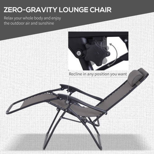 UK Local Outsunny 3pcs Folding Zero Gravity Chairs Sun Lounger Table Set W Cup Holders Reclining Garden Yard Pool, Dark Grey