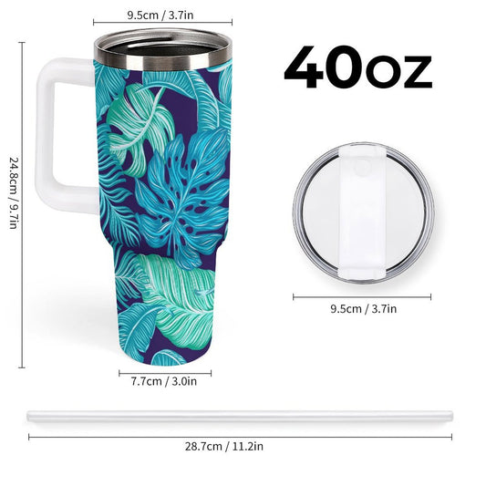PHDT00465 POD US Local Tumbler 40 oz Large Capacity Car Cup Tropical, Leaves, Peacock Blue